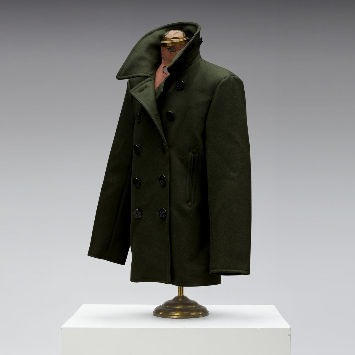 Black Bear Brand Peacoat in Hunter Green, front view, photographed in the studio.