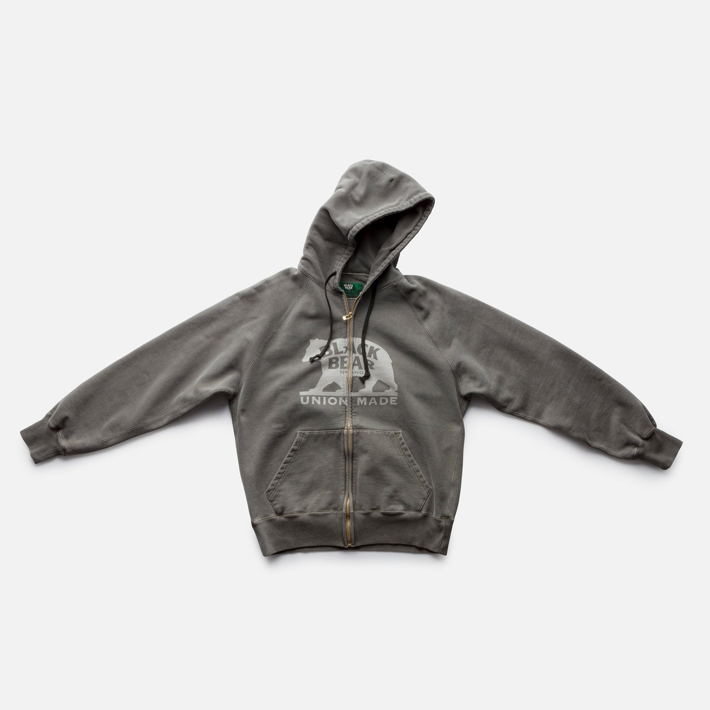 Black Bear Brand ZIP Hoody, Vintage Charcoal GREY Garment Dyed - French Terry ZIP Hood