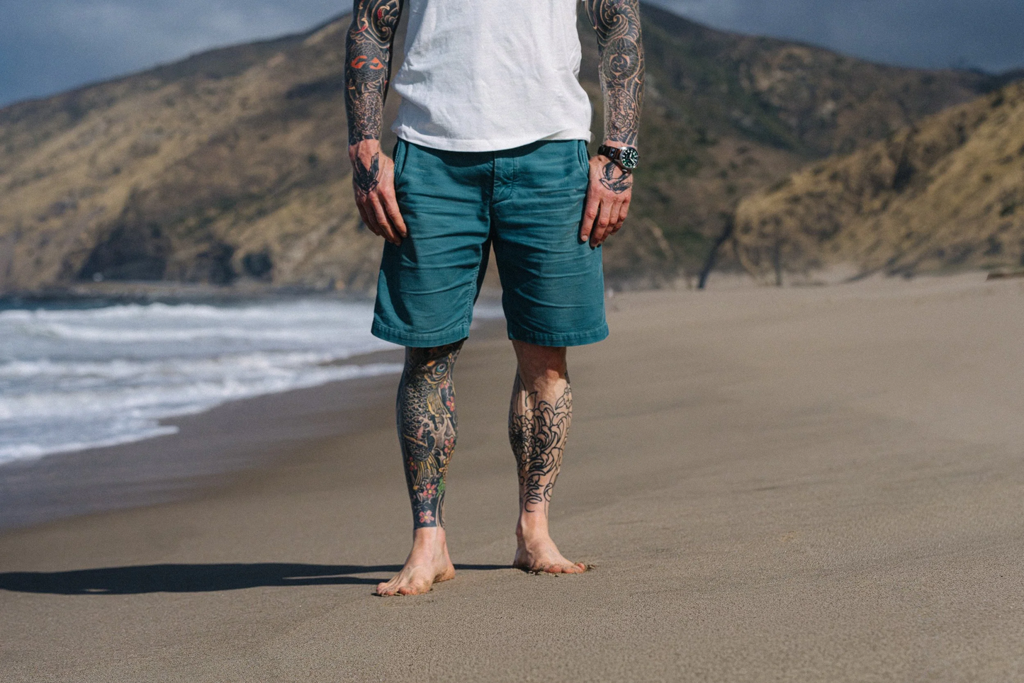 Ocean Blue Distressed Black Bear Brand Corduroy Short