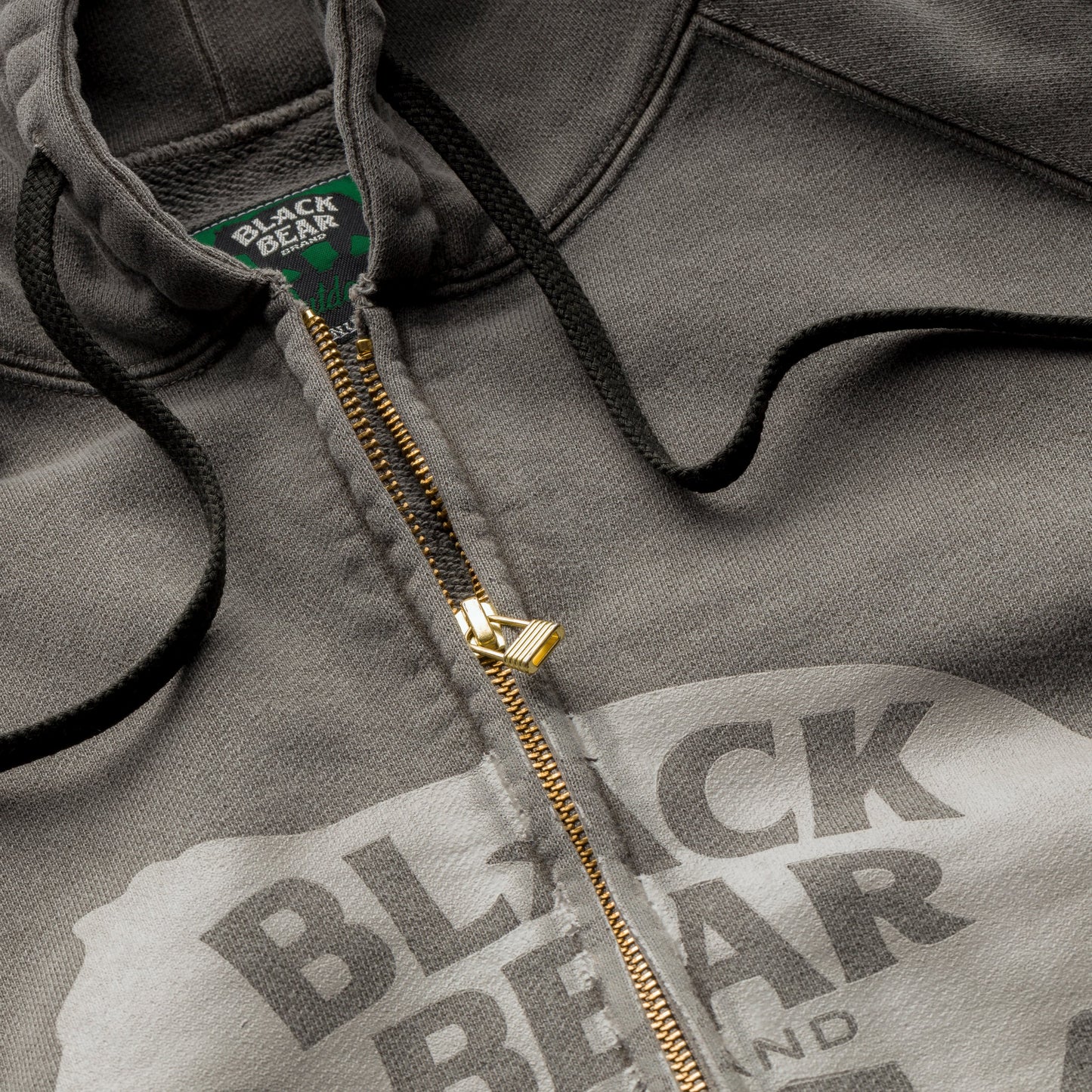 Black Bear Brand ZIP Hoody, Vintage Charcoal GREY Garment Dyed - French Terry ZIP Hood