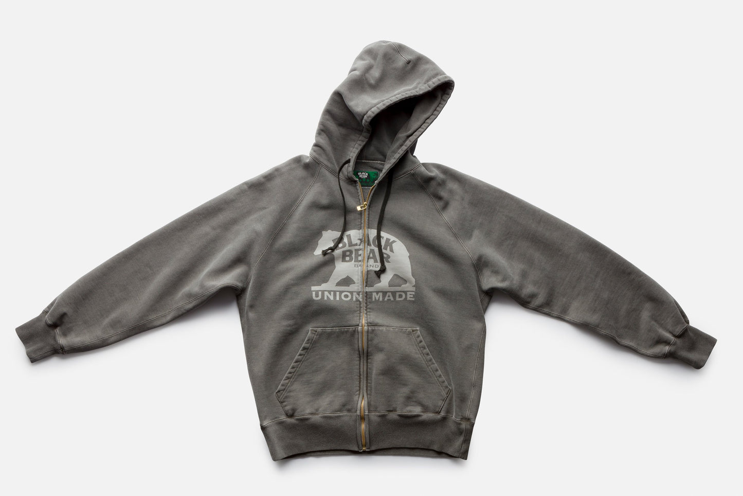 Black Bear Brand ZIP Hoody, Vintage Charcoal GREY Garment Dyed - French Terry ZIP Hood