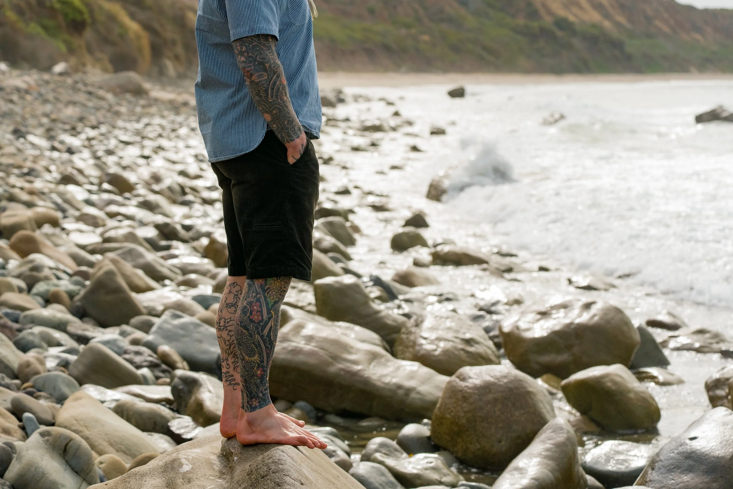 Charcoal Black Distressed Black Bear Brand Corduroy Short