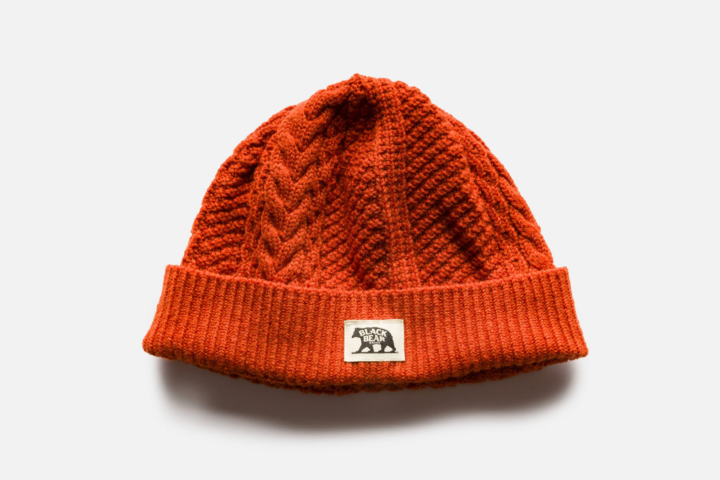 Black Bear Brand WOOL FIRE-ORANGE Cable Knit Watch Cap