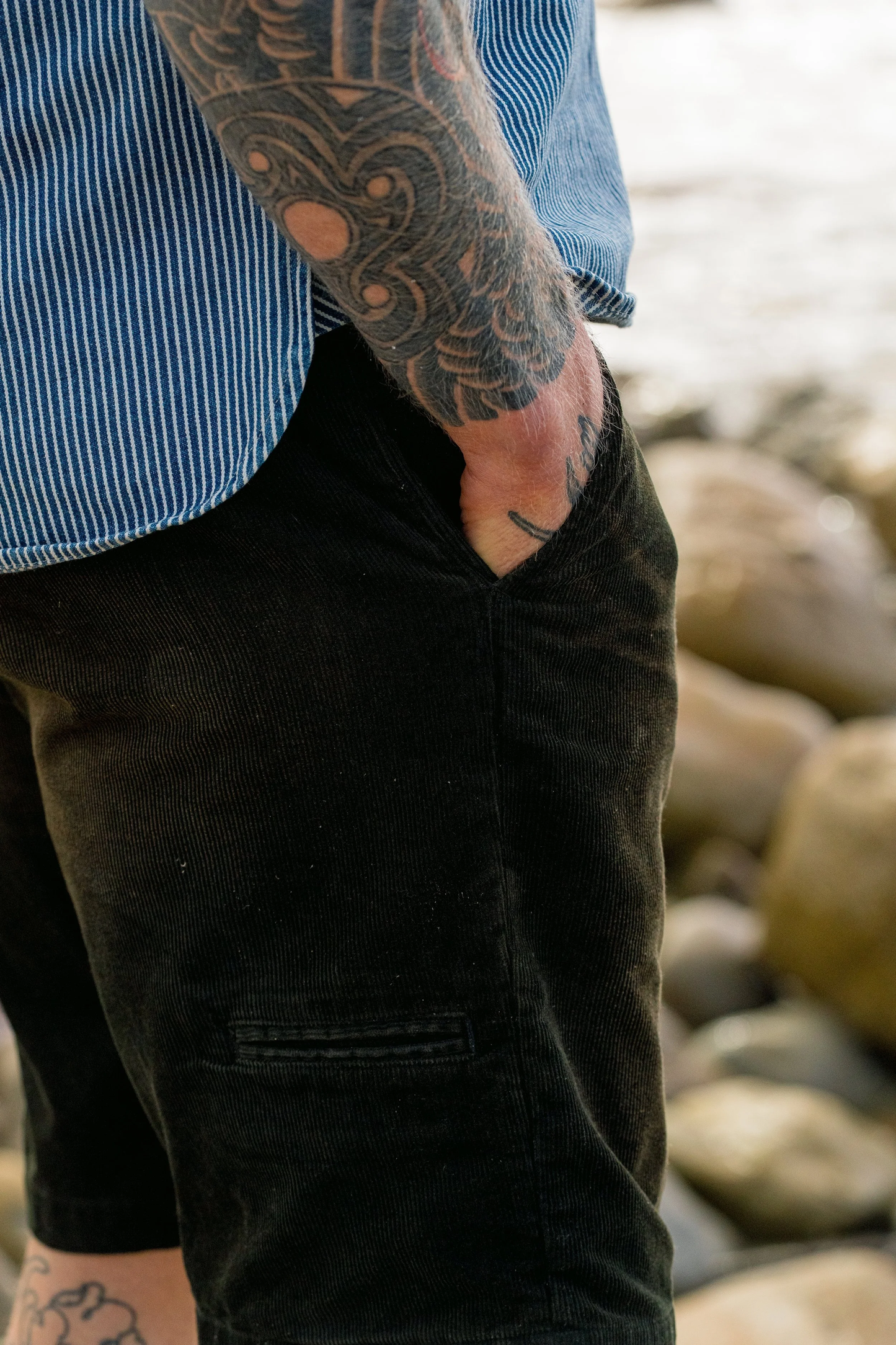 Charcoal Black Distressed Black Bear Brand Corduroy Short