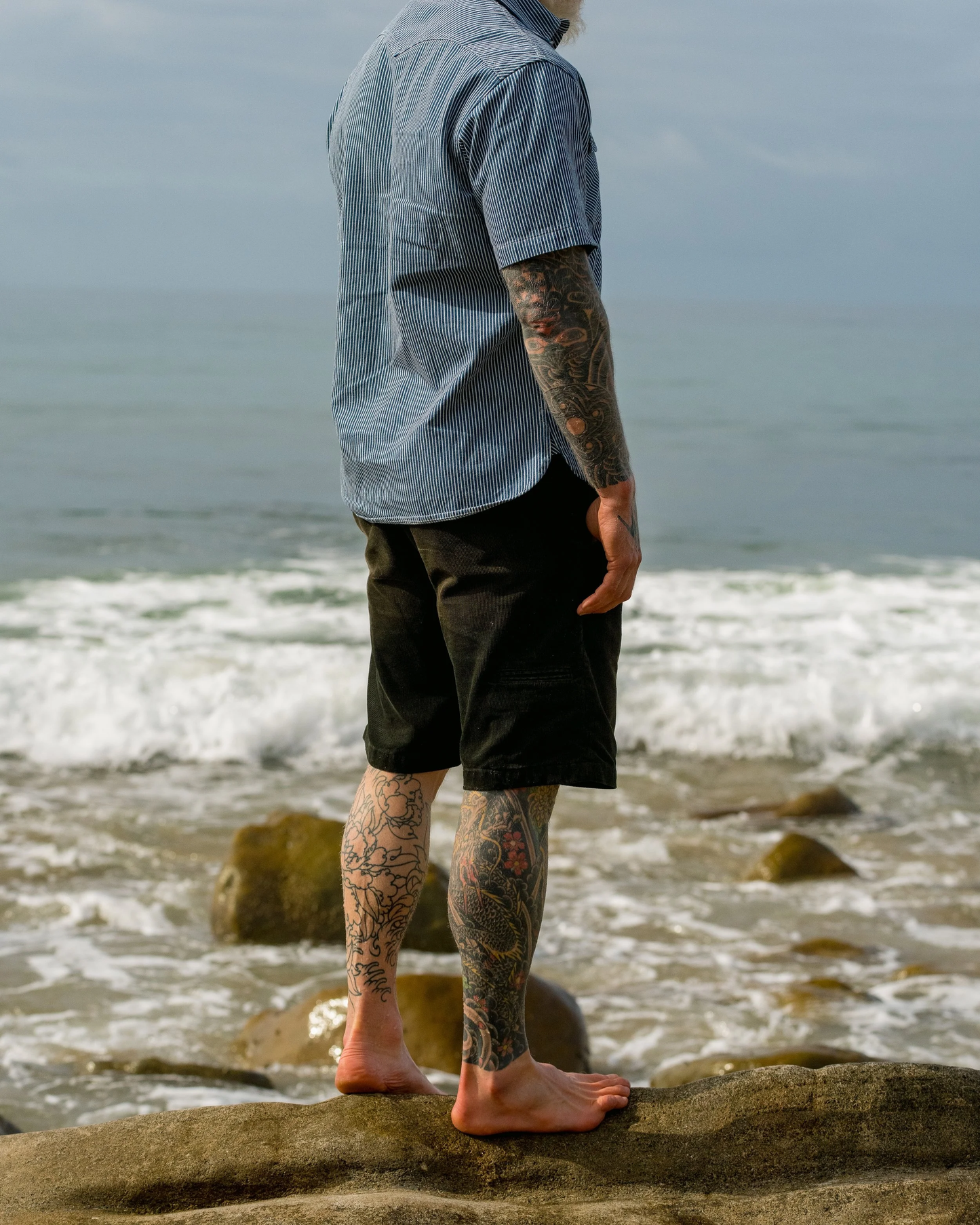 Charcoal Black Distressed Black Bear Brand Corduroy Short