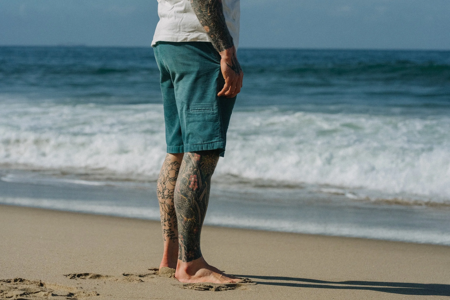 Ocean Blue Distressed Black Bear Brand Corduroy Short