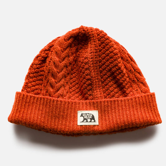 Black Bear Brand WOOL FIRE-ORANGE Cable Knit Watch Cap