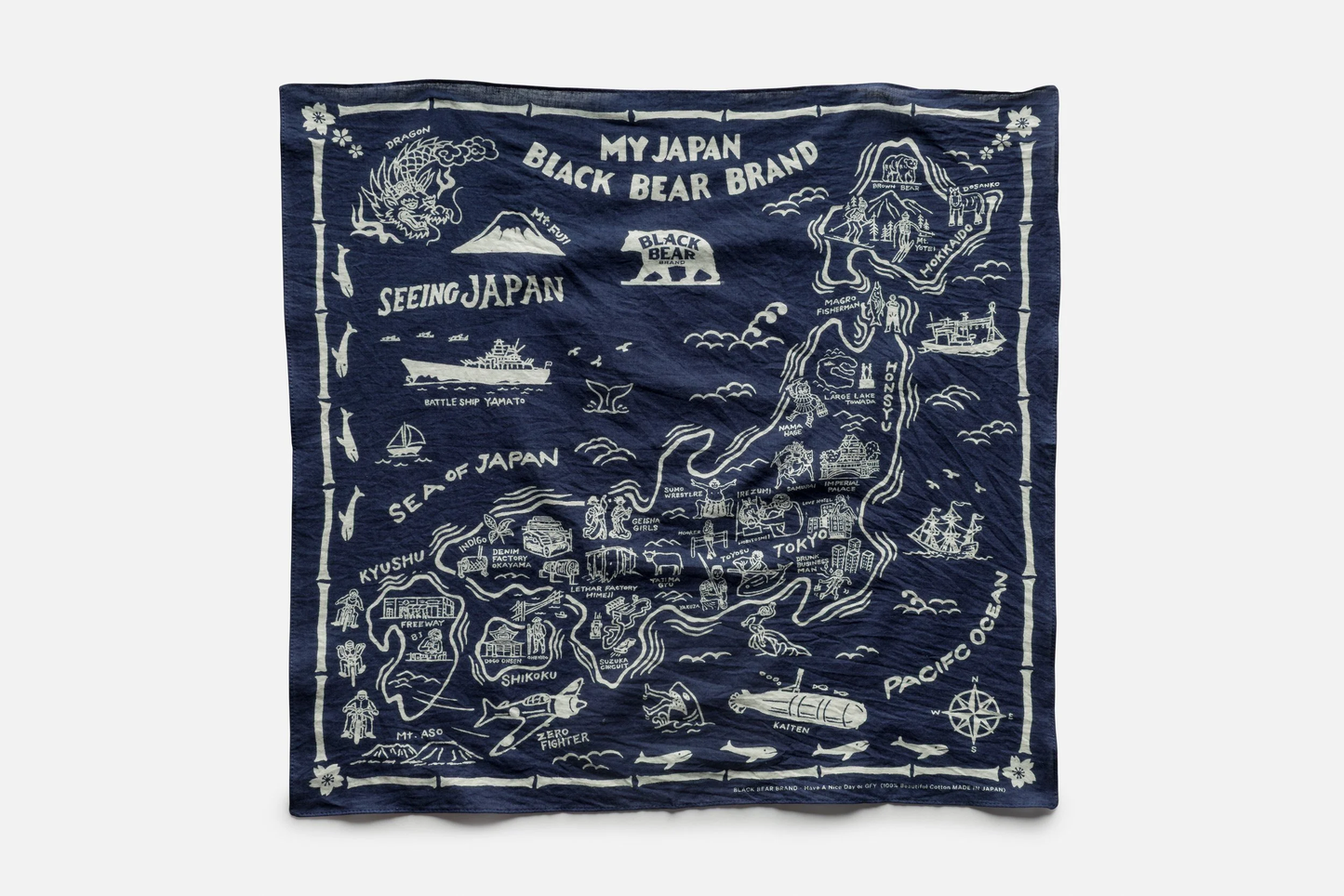 the Black Bear Brand My Japan (indigo) - Print Cotton Bandana