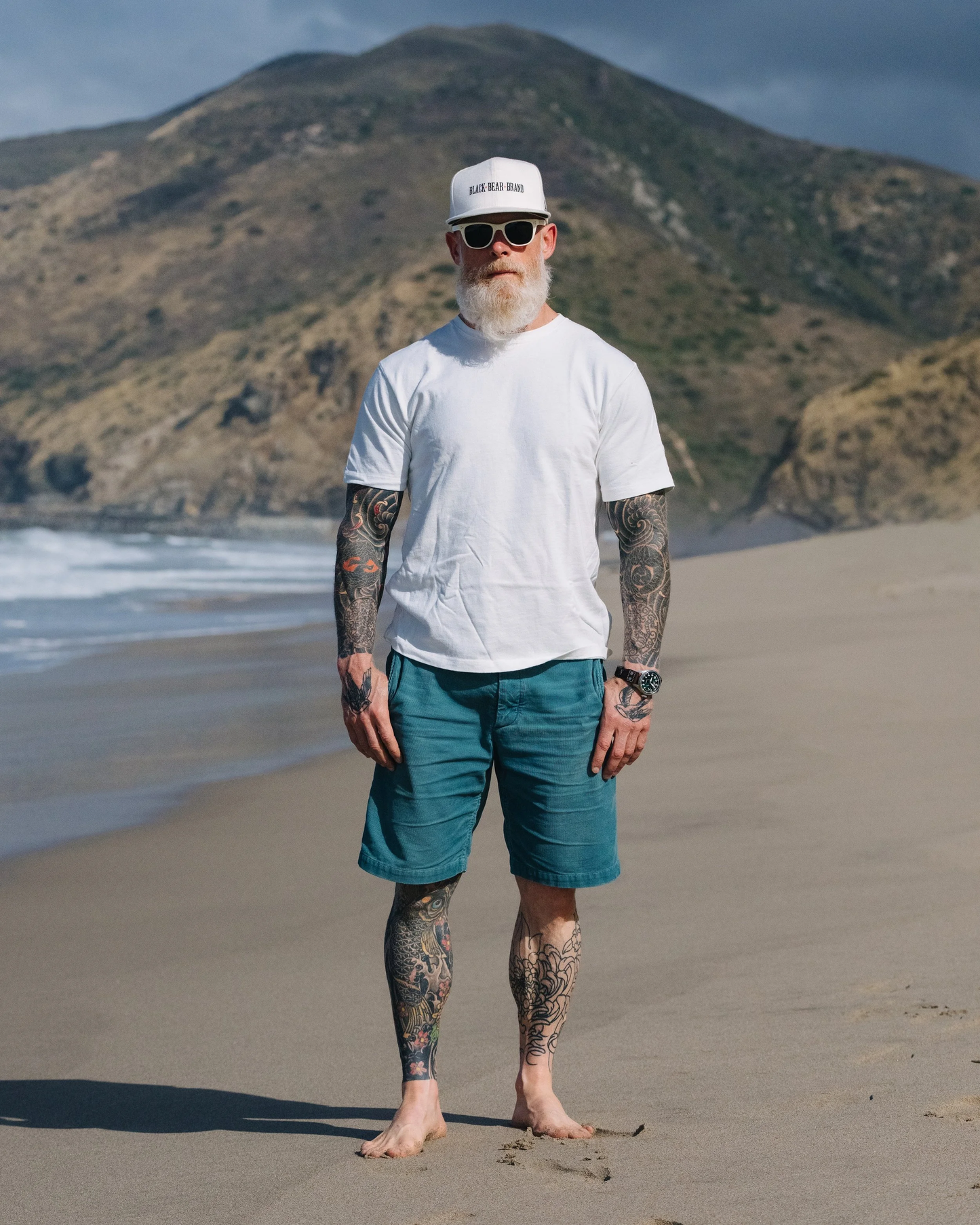 Ocean Blue Distressed Black Bear Brand Corduroy Short