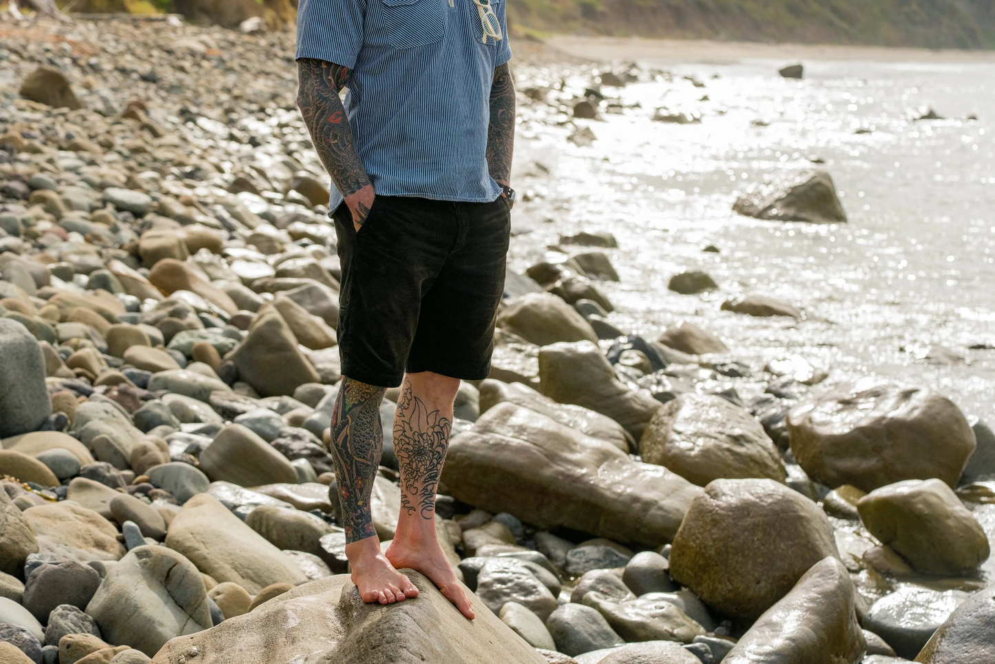 Charcoal Black Distressed Black Bear Brand Corduroy Short