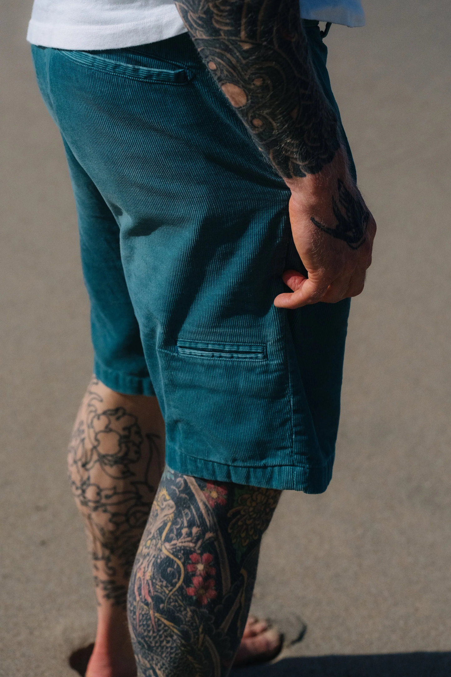Ocean Blue Distressed Black Bear Brand Corduroy Short
