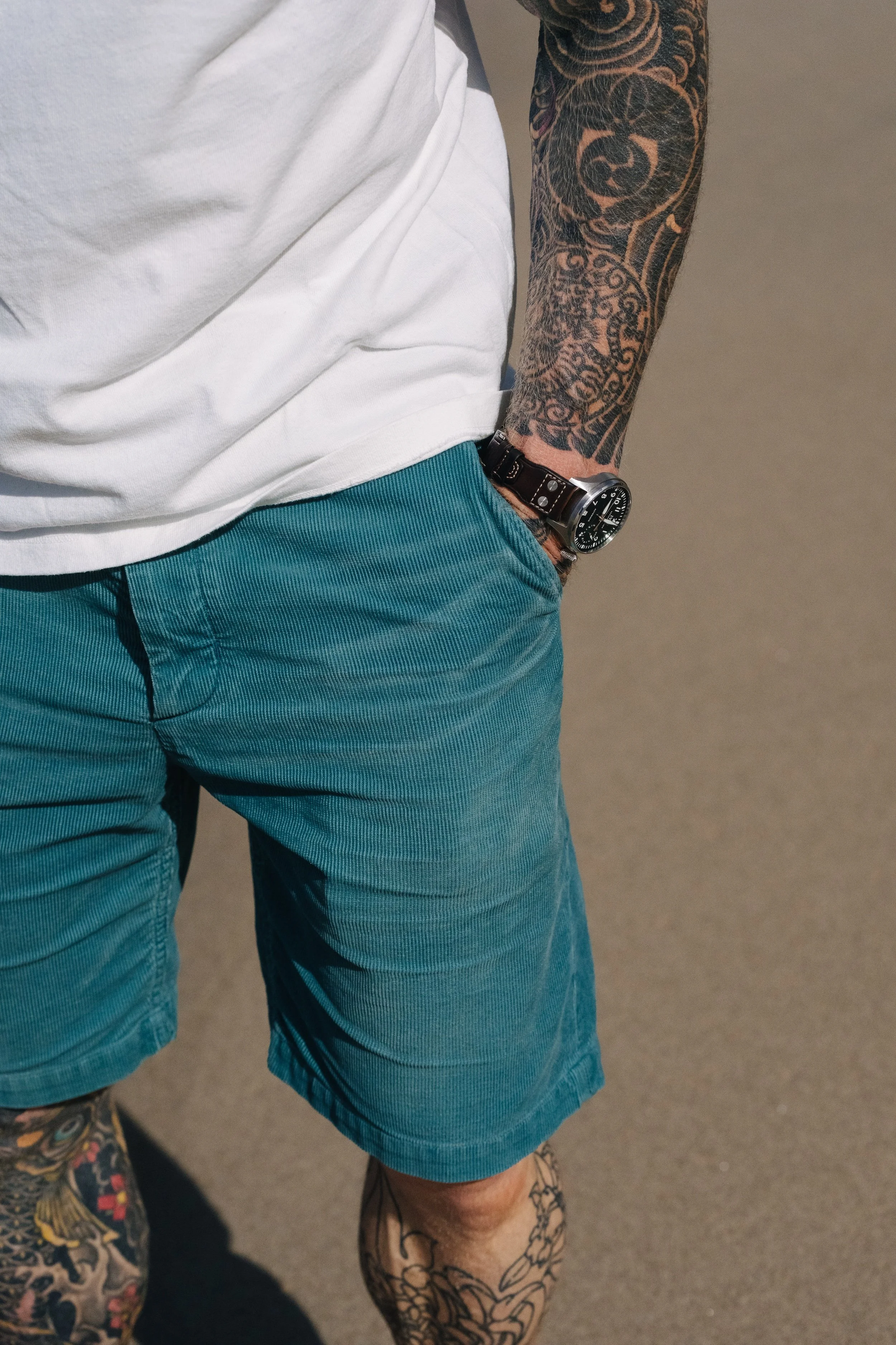 Ocean Blue Distressed Black Bear Brand Corduroy Short