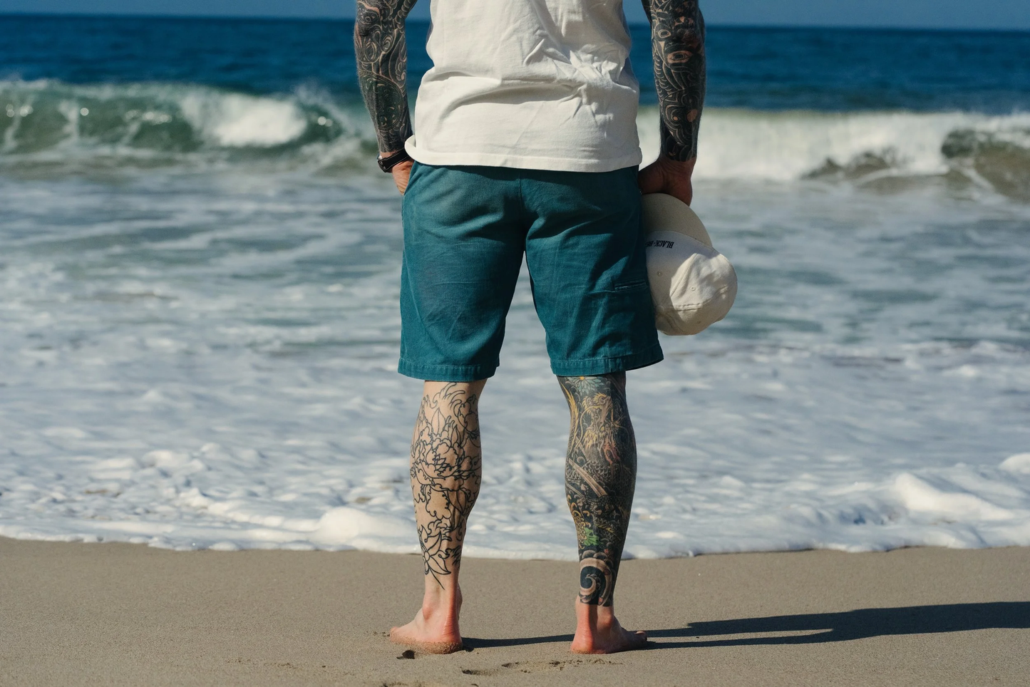 Ocean Blue Distressed Black Bear Brand Corduroy Short