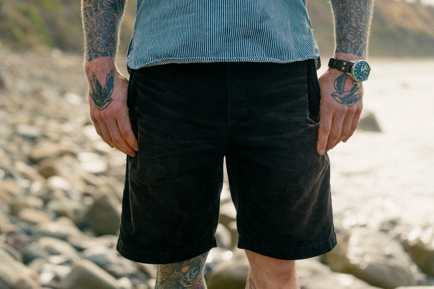 Charcoal Black Distressed Black Bear Brand Corduroy Short