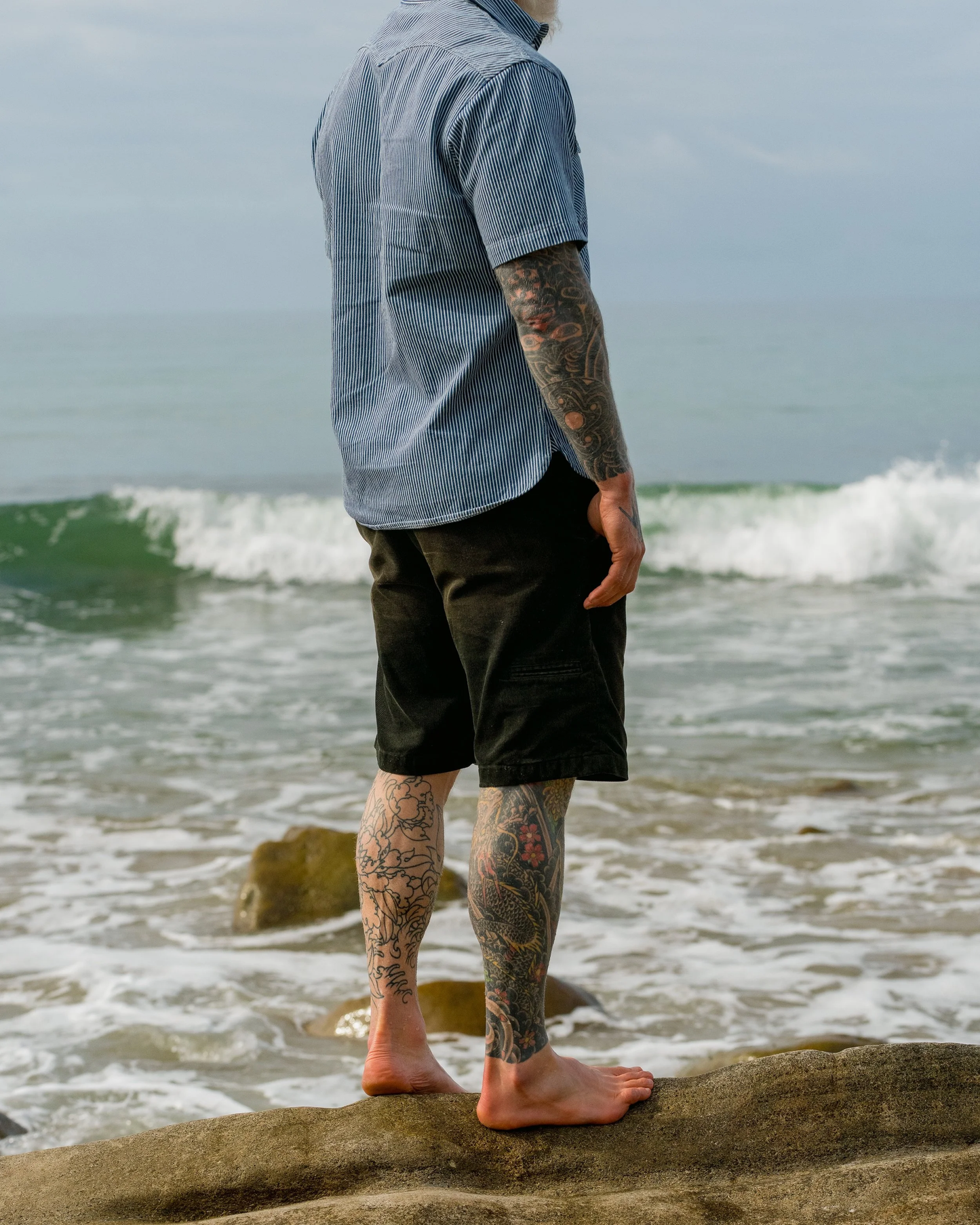 Charcoal Black Distressed Black Bear Brand Corduroy Short
