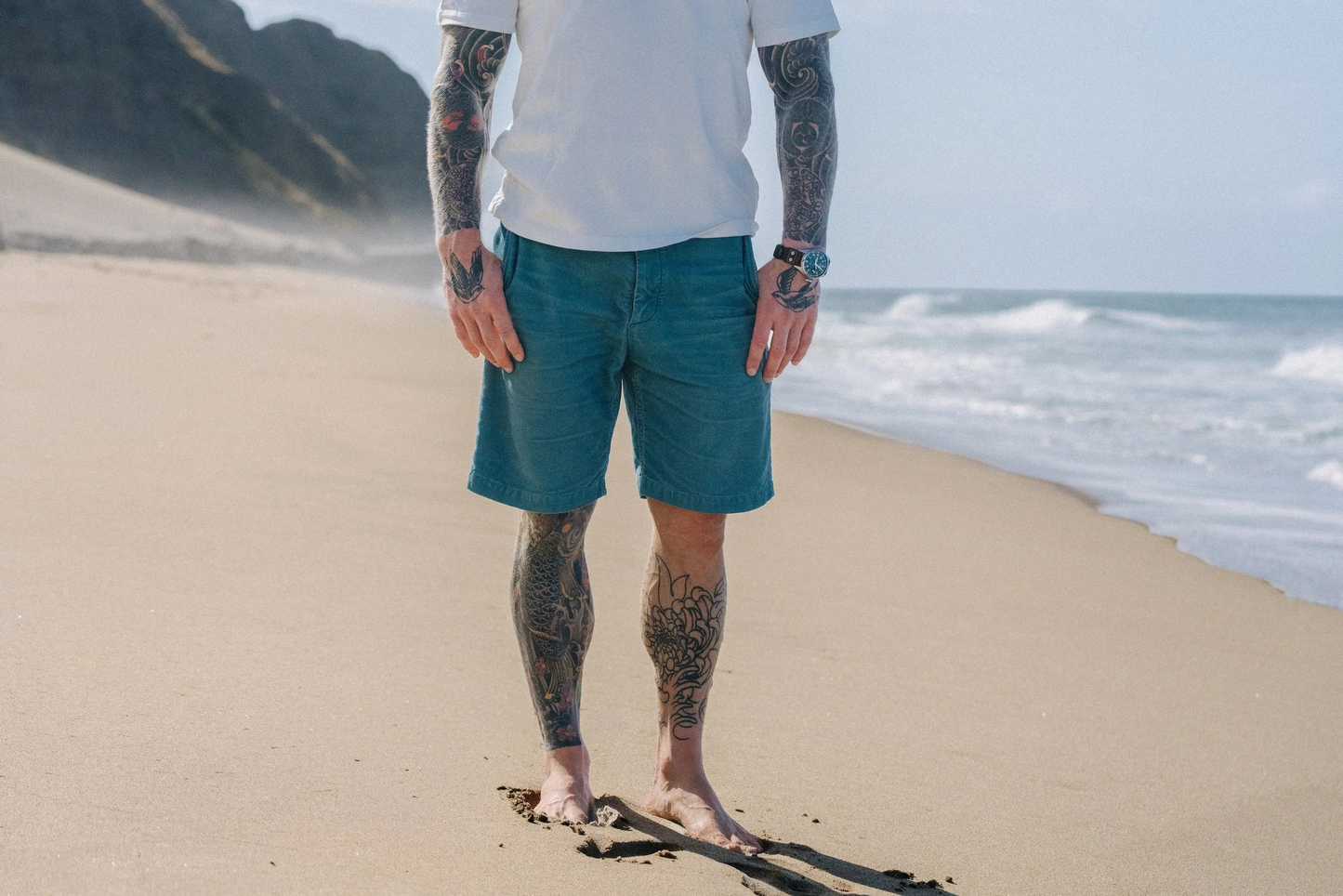 Ocean Blue Distressed Black Bear Brand Corduroy Short