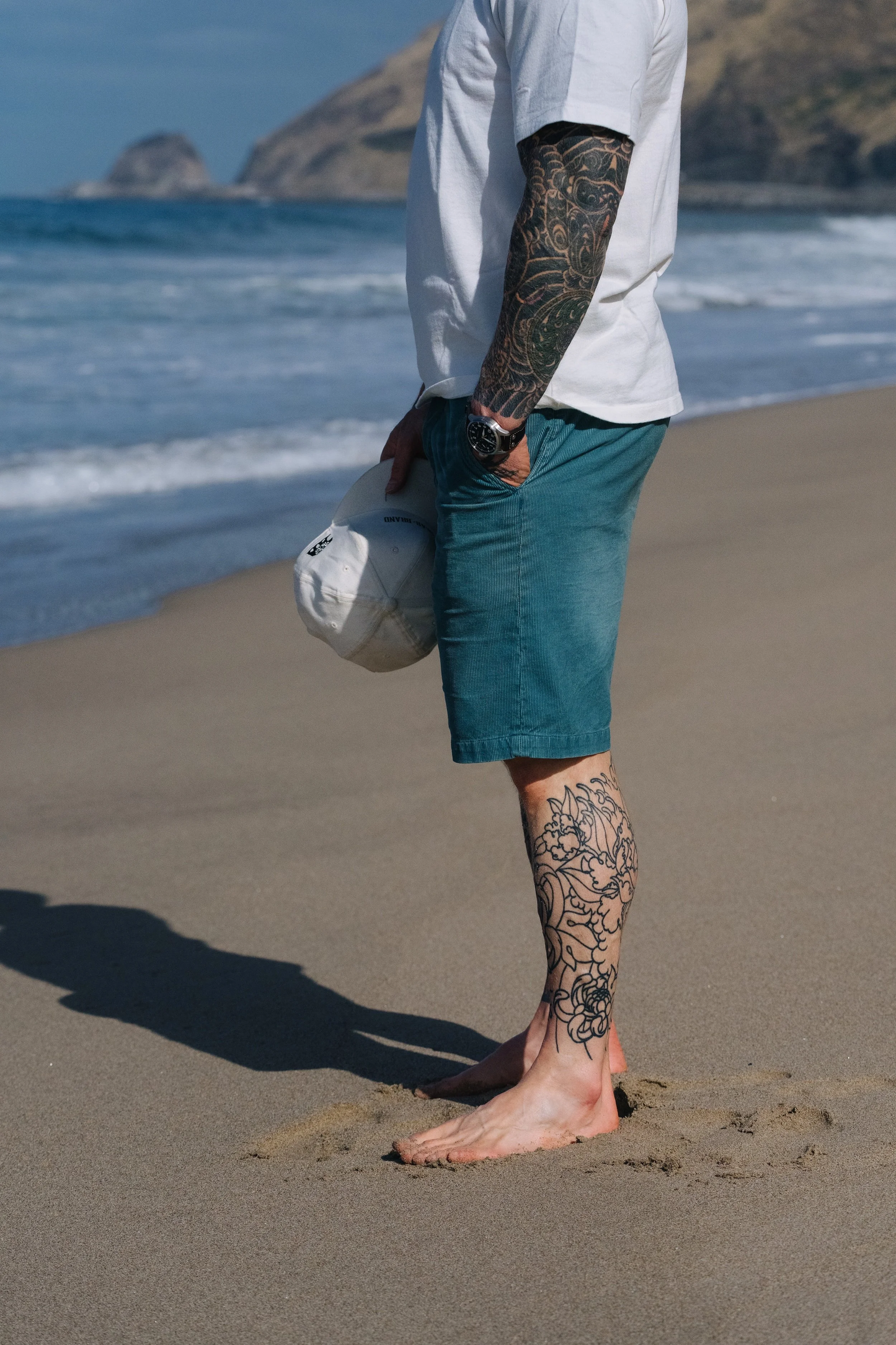 Ocean Blue Distressed Black Bear Brand Corduroy Short